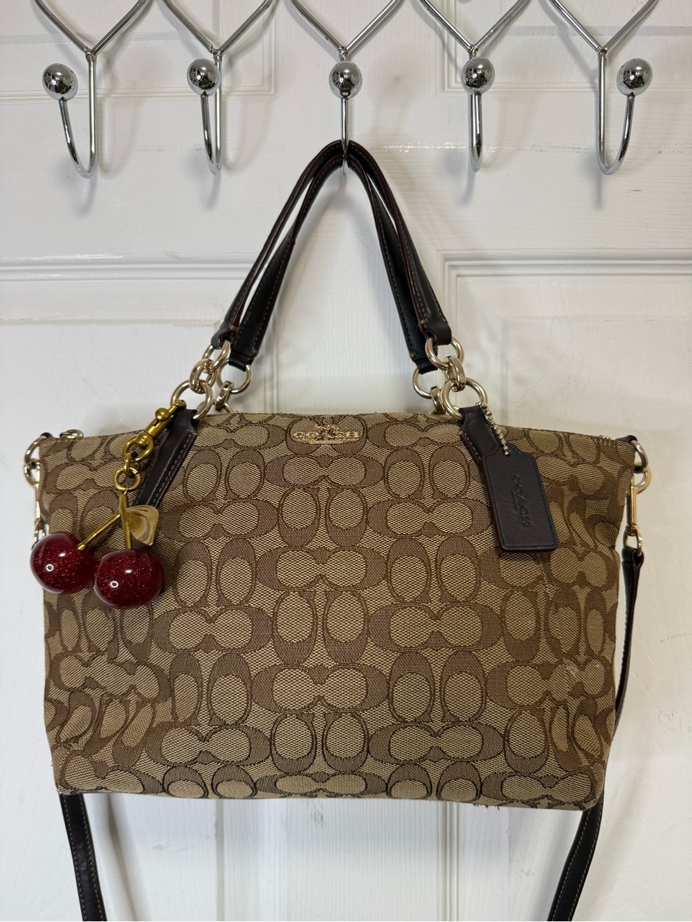 Coach Khaki/Brown Signature Canvas Shoulder Bag /Crossbody bag